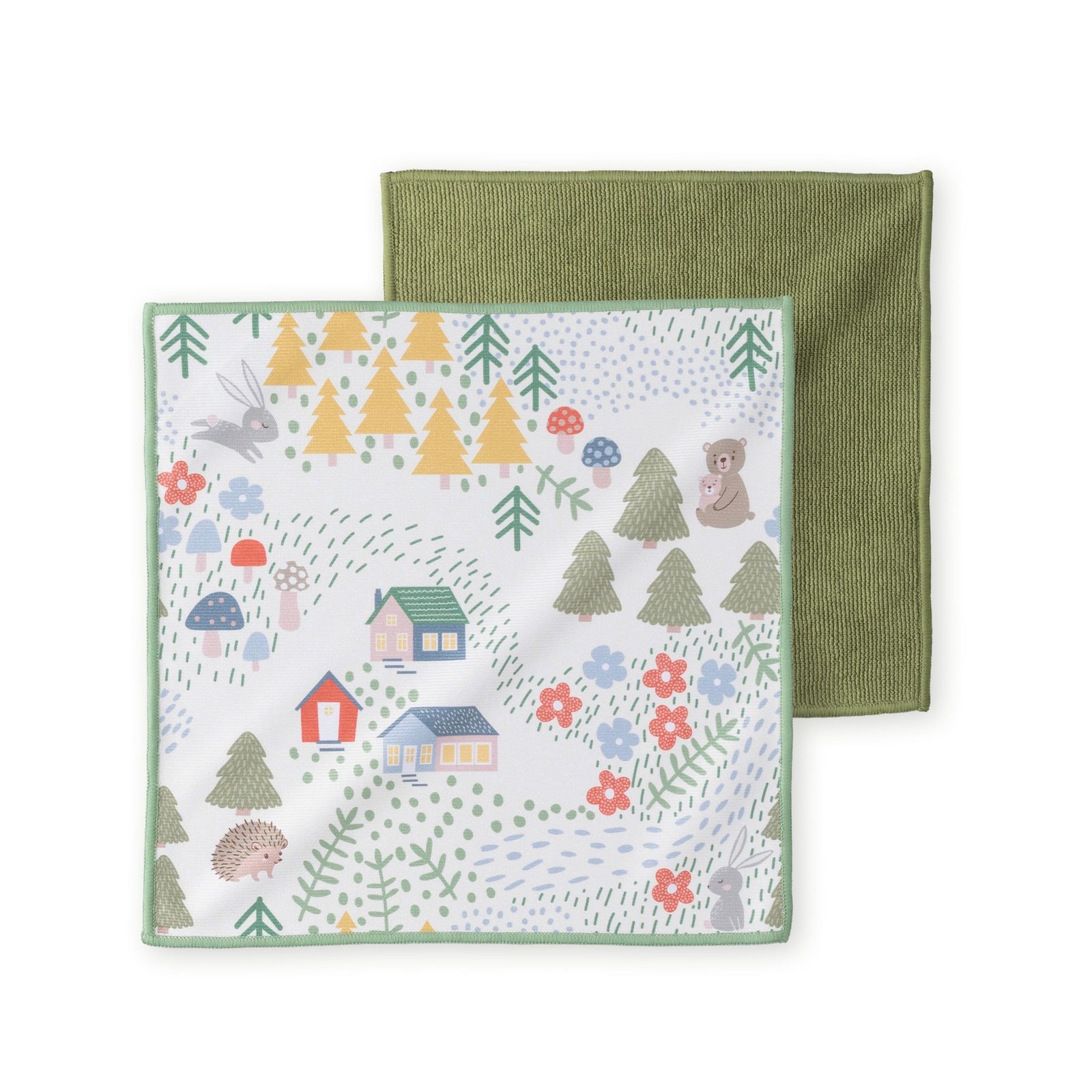 705504 stiklu tīrīšanas audums bērniem,30x30cm- mežš+700504 universālais mikrošķiedras audums bērniem, 25x25cm-sūnu zaļš- izklātā veidā